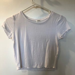 Garage white ribbed ruffle top